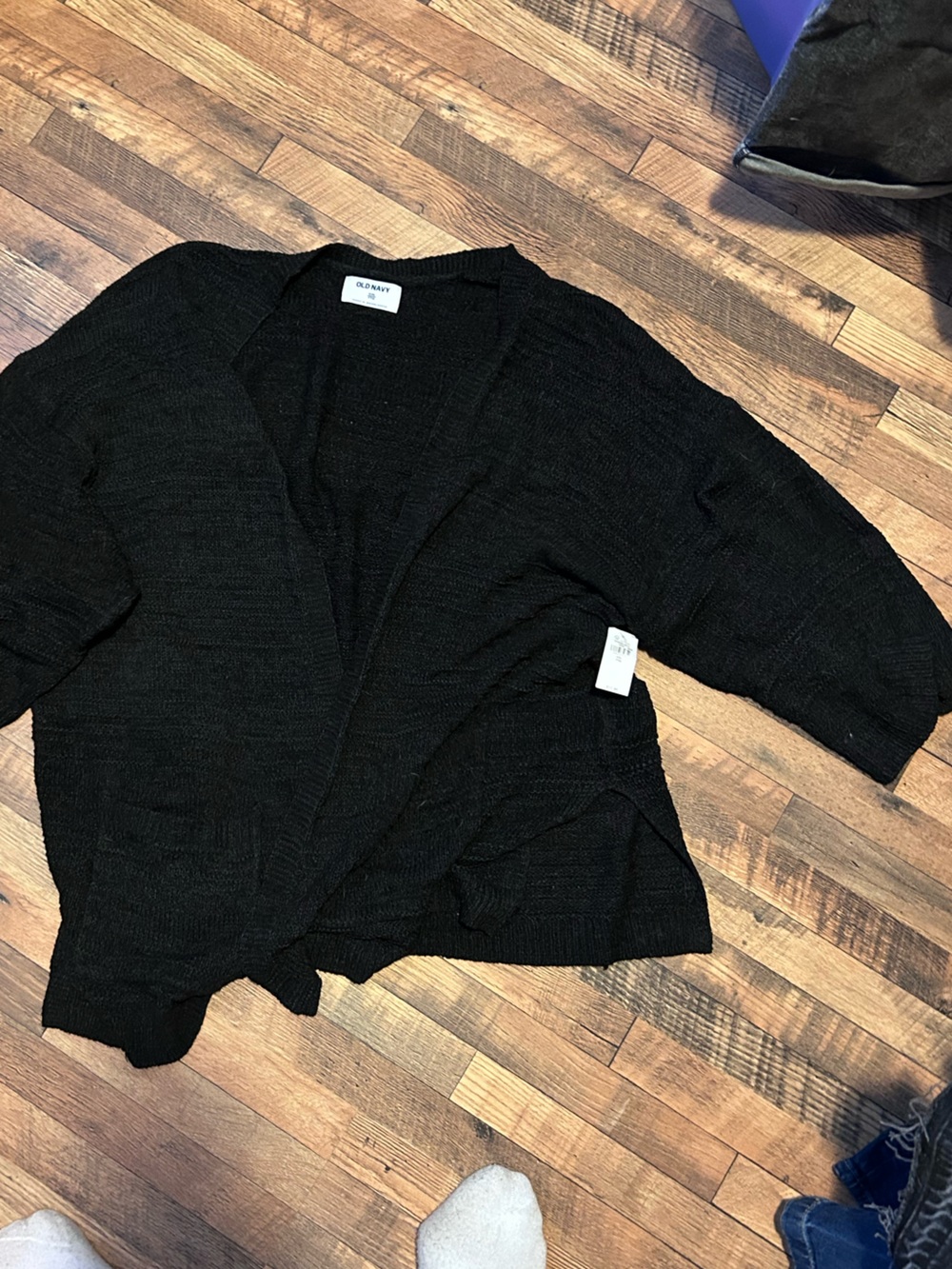 Old Navy Black Textured Knit Open Front Cardigan